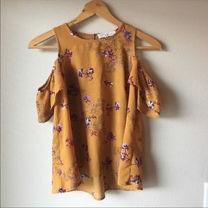 Rewind Cold Shoulder Blouse Yellow Floral S